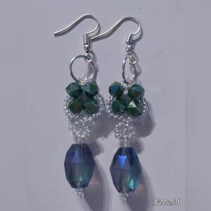 Elegant Green and Blue Crystal Earrings with Teardrop Design